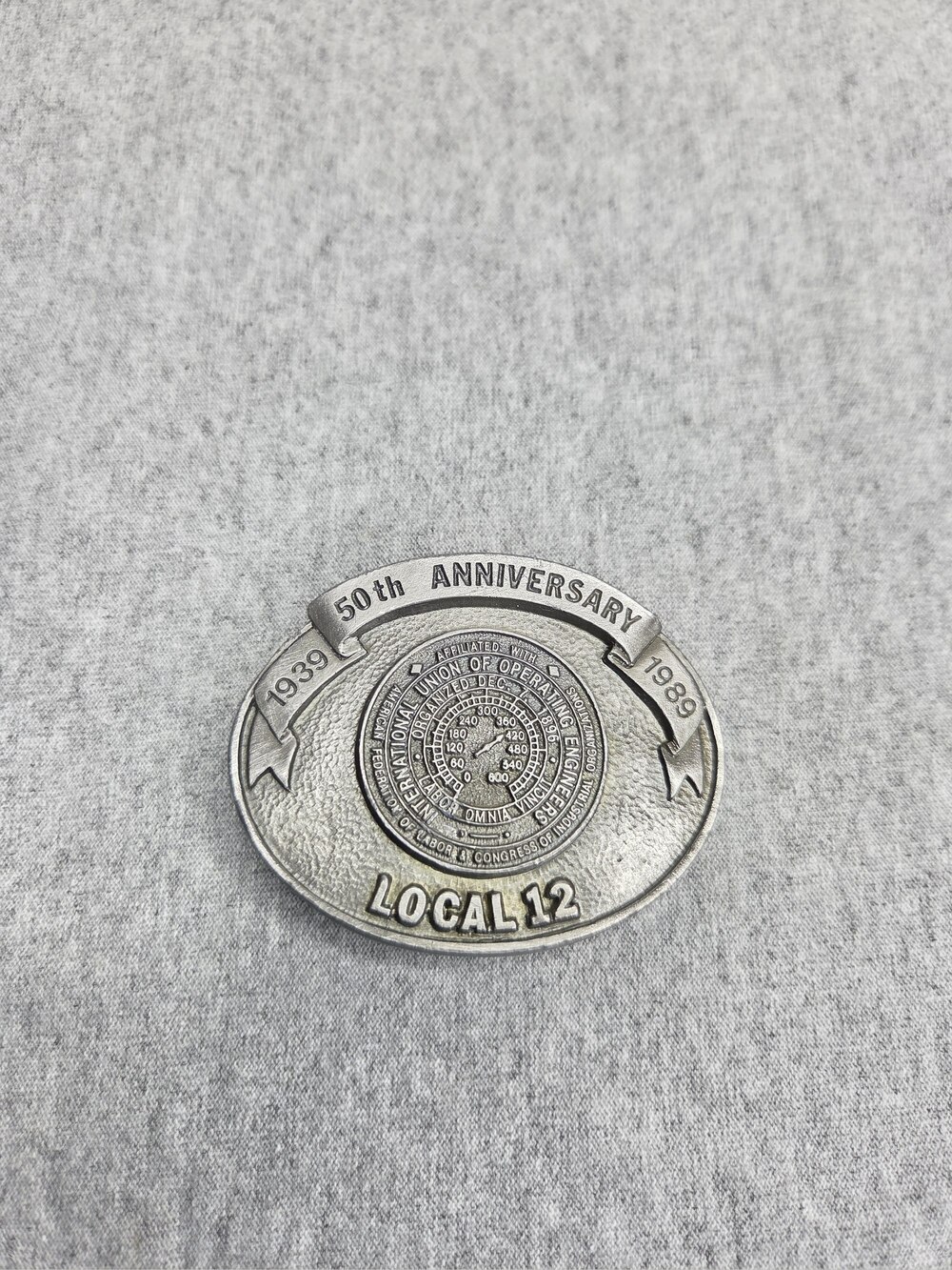 Operating Engineers Local 12 Belt Buckle 50th Anniversary 1939-1989 Union Pewter